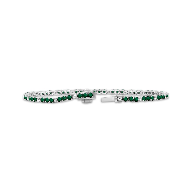 Main Image 2 of Lab-Created Emerald & White Lab-Created Sapphire Line Bracelet Sterling Silver 7.5"