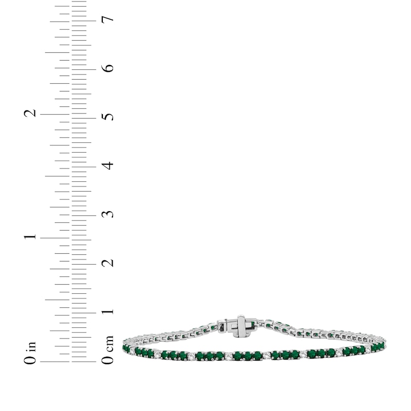 Main Image 3 of Lab-Created Emerald & White Lab-Created Sapphire Line Bracelet Sterling Silver 7.5"