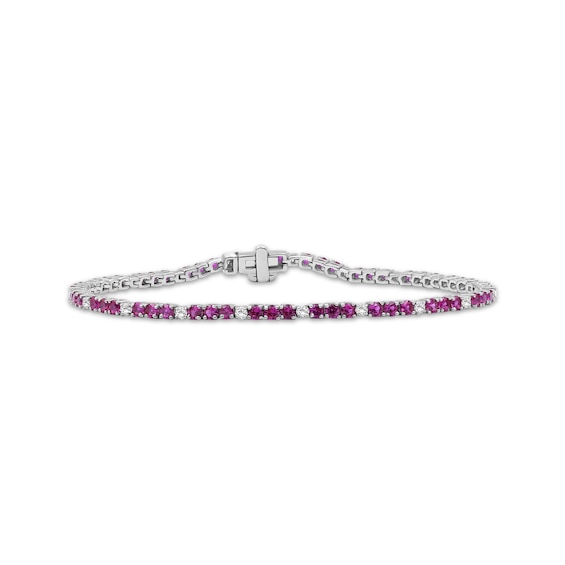 Lab-Created Ruby & White Lab-Created Sapphire Line Bracelet Sterling Silver 7.5"