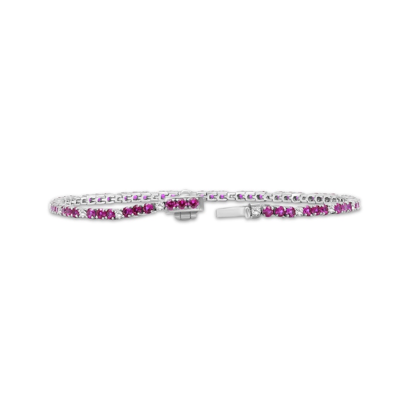 Main Image 2 of Lab-Created Ruby & White Lab-Created Sapphire Line Bracelet Sterling Silver 7.5"