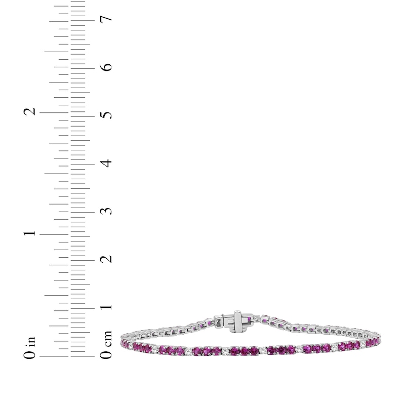 Main Image 3 of Lab-Created Ruby & White Lab-Created Sapphire Line Bracelet Sterling Silver 7.5"