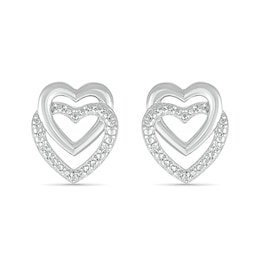 Diamond Accent Open Double Heart Stud Earrings Sterling Silver
