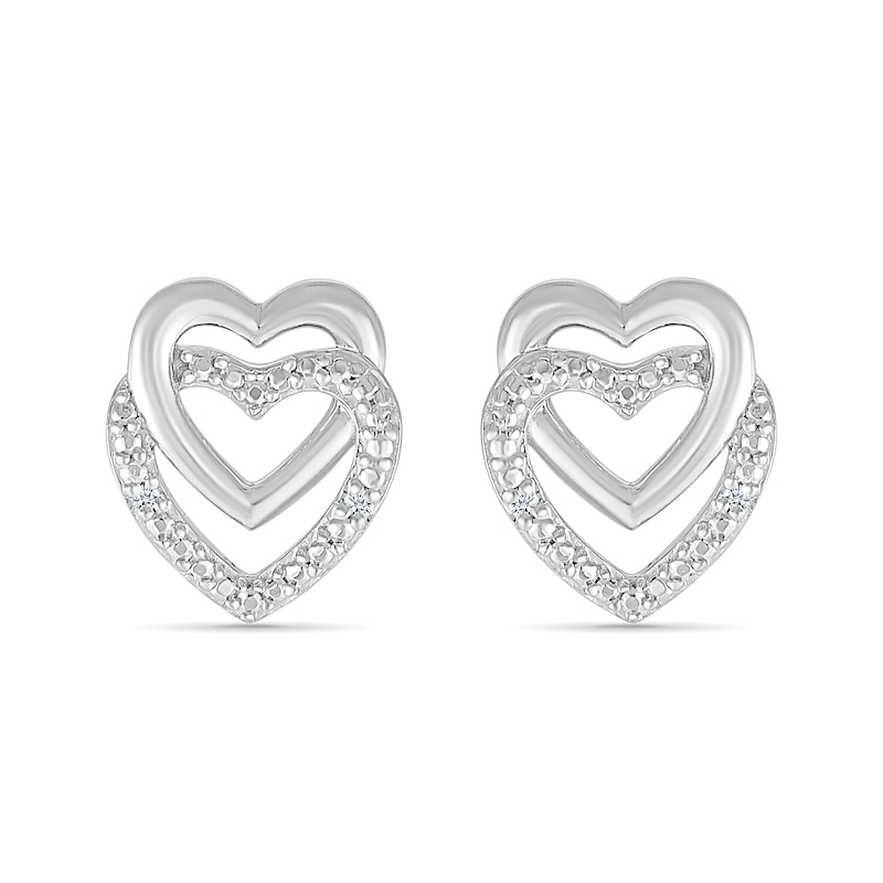 Main Image 1 of Diamond Accent Open Double Heart Stud Earrings Sterling Silver