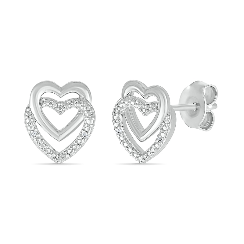 Main Image 2 of Diamond Accent Open Double Heart Stud Earrings Sterling Silver