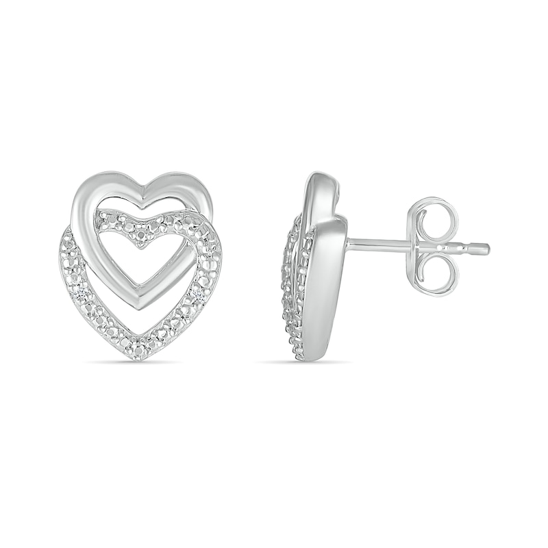 Main Image 3 of Diamond Accent Open Double Heart Stud Earrings Sterling Silver