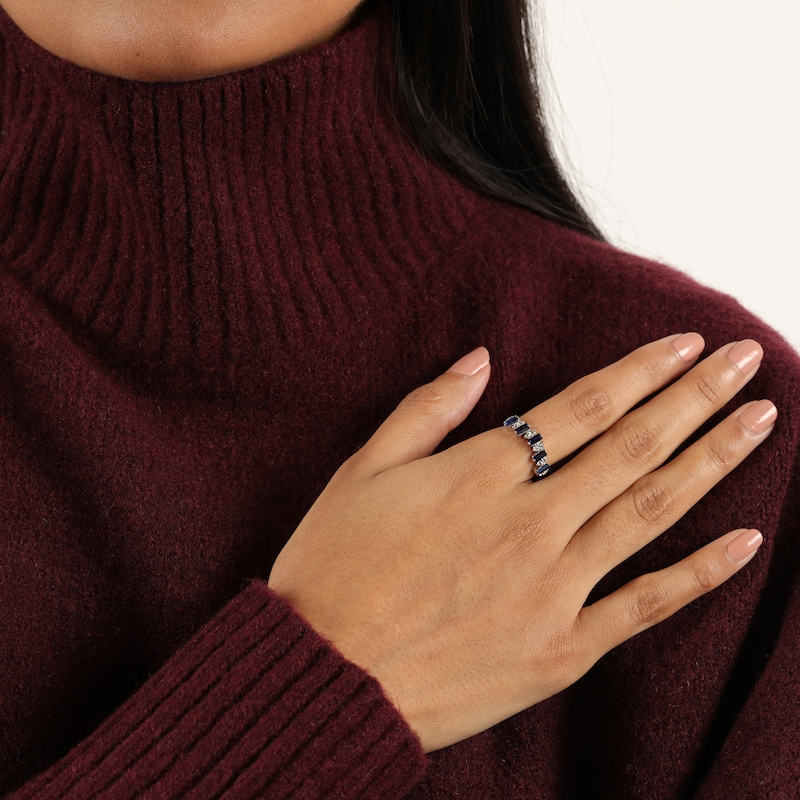Main Image 6 of Rectangle-Cut Blue Lab-Created Sapphire & Round-Cut White Lab-Created Sapphire Ring Sterling Silver