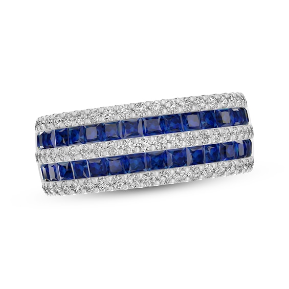 Square-Cut Blue & Round-Cut White Lab-Created Sapphire Multi-Row Ring Sterling Silver