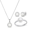 Thumbnail Image 1 of Cultured Pearl & White Lab-Created Sapphire Halo Gift Set Sterling Silver