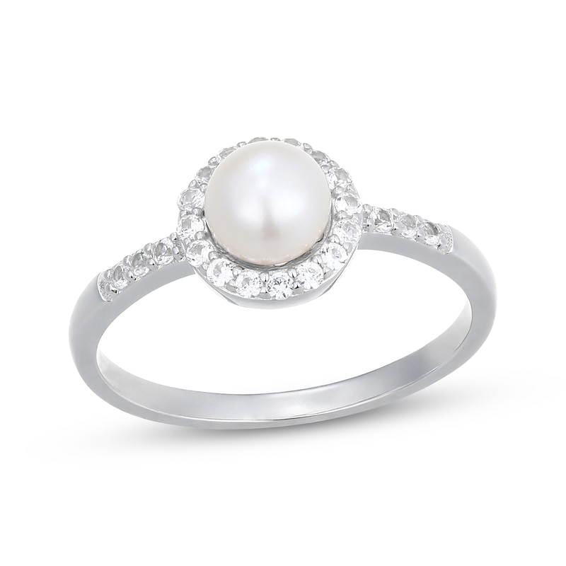 Main Image 3 of Cultured Pearl & White Lab-Created Sapphire Halo Gift Set Sterling Silver