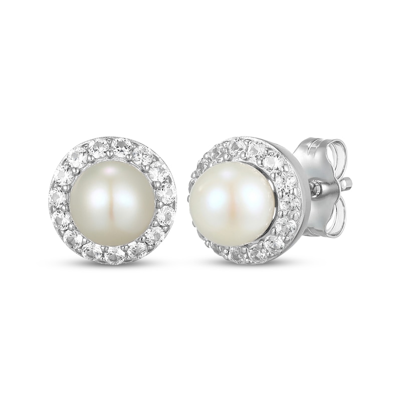 Main Image 4 of Cultured Pearl & White Lab-Created Sapphire Halo Gift Set Sterling Silver