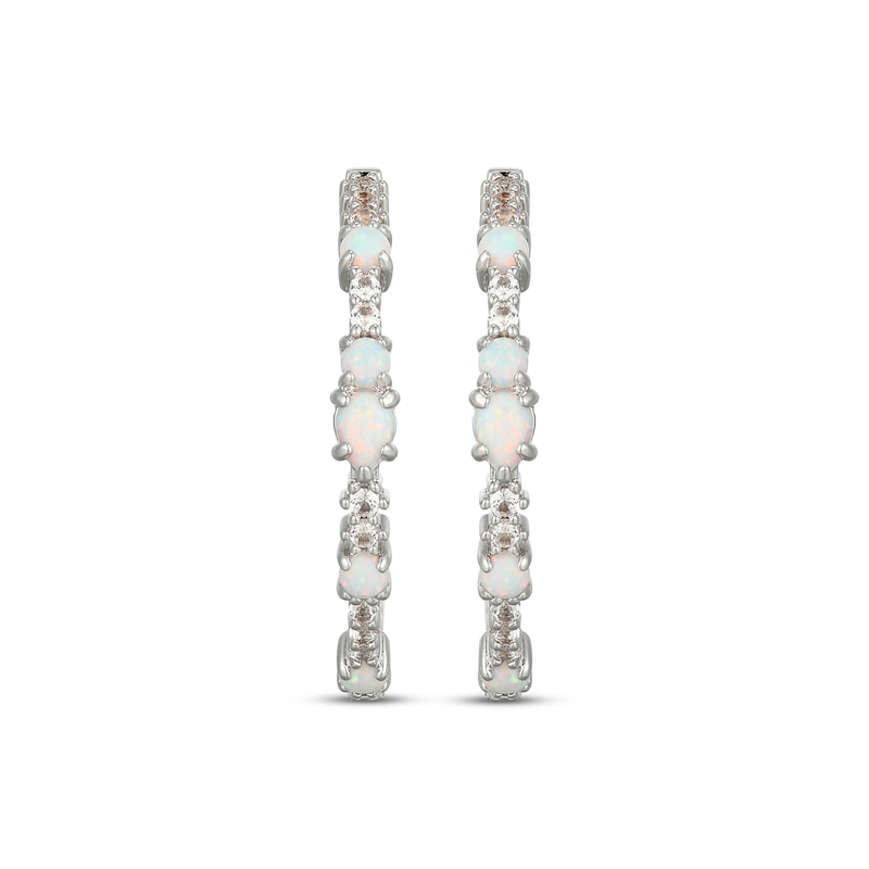 Main Image 2 of Pear-Shaped and Round-Cut Lab-Created Opal & White Lab-Created Sapphire Hoop Earrings Sterling Silver
