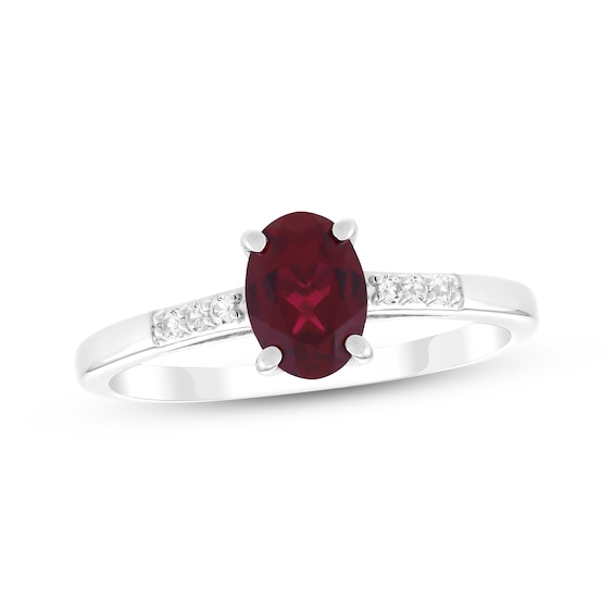 Oval-Cut Lab-Created Ruby & White Lab-Created Sapphire Ring Sterling Silver