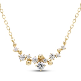 JOUJE Collection Lab-Grown Diamond & Bead Scatter Smile Necklace 1/4 ct tw 10K Yellow Gold 18"