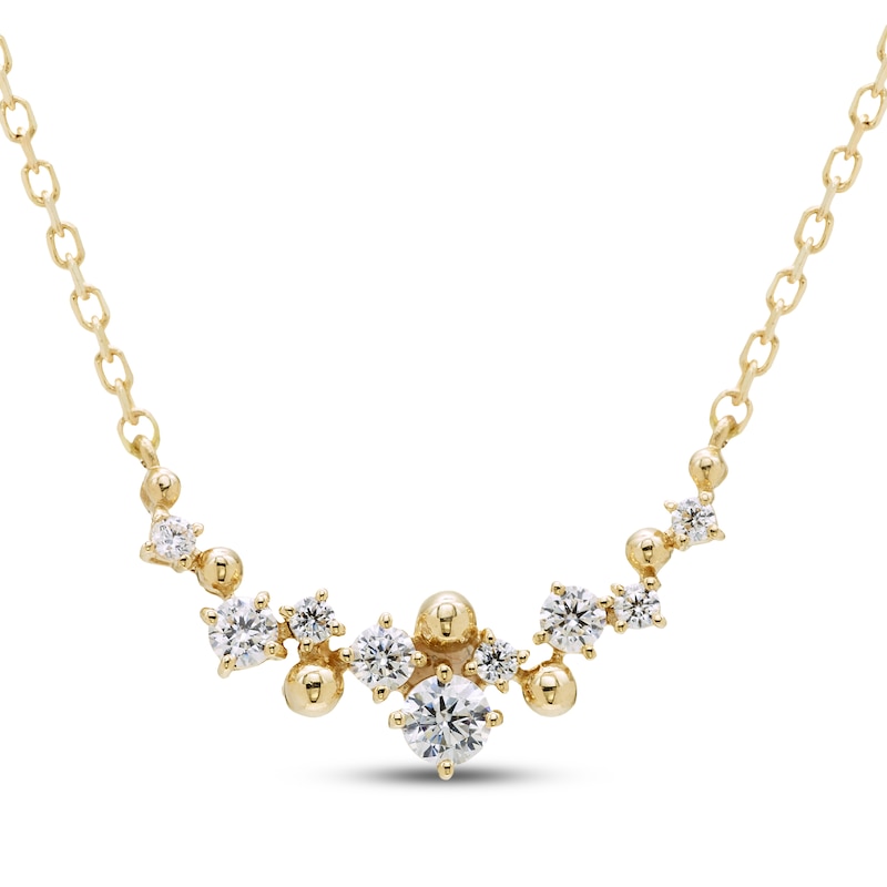 Main Image 1 of JOUJE Collection Lab-Grown Diamond & Bead Scatter Smile Necklace 1/4 ct tw 10K Yellow Gold 18"