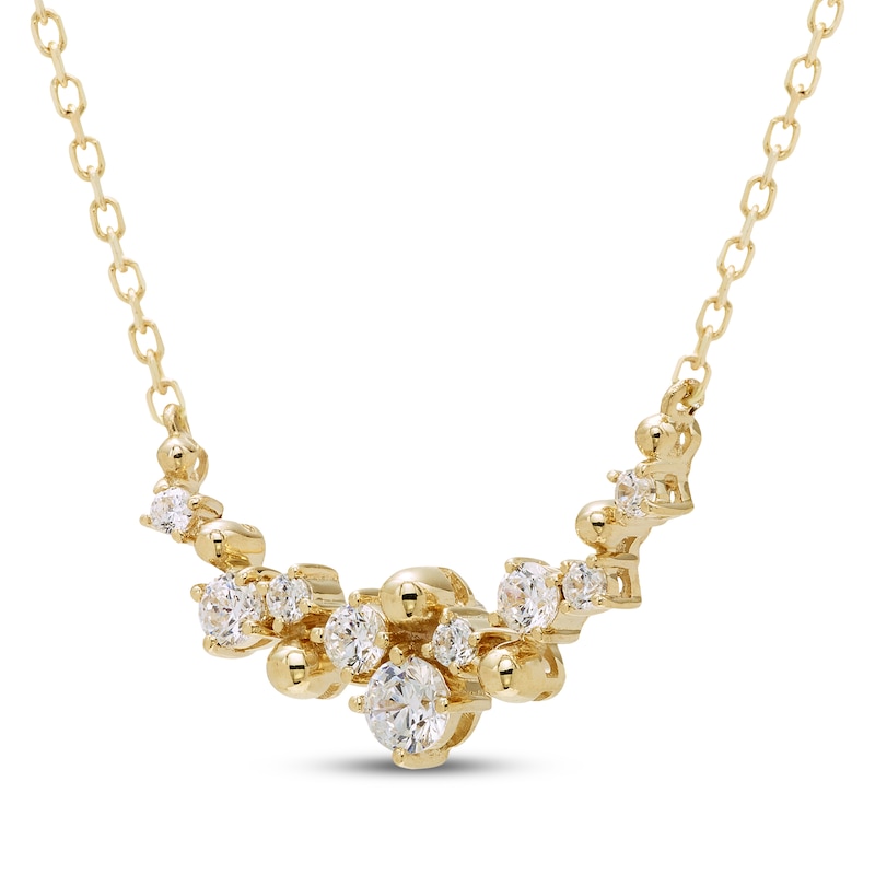 Main Image 2 of JOUJE Collection Lab-Grown Diamond & Bead Scatter Smile Necklace 1/4 ct tw 10K Yellow Gold 18"