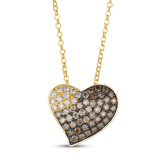 Le Vian Chocolate Ombré Diamond Abstract Heart Necklace 1 ct tw 14K Honey Gold 19"