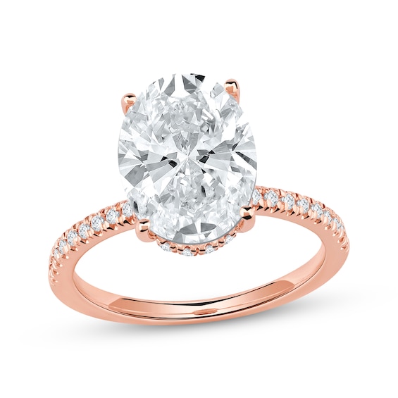Now + Forever Lab-Grown Diamonds Certified Oval-Cut Hidden Halo Engagement Ring 4-1/4 ct tw 14K Rose Gold