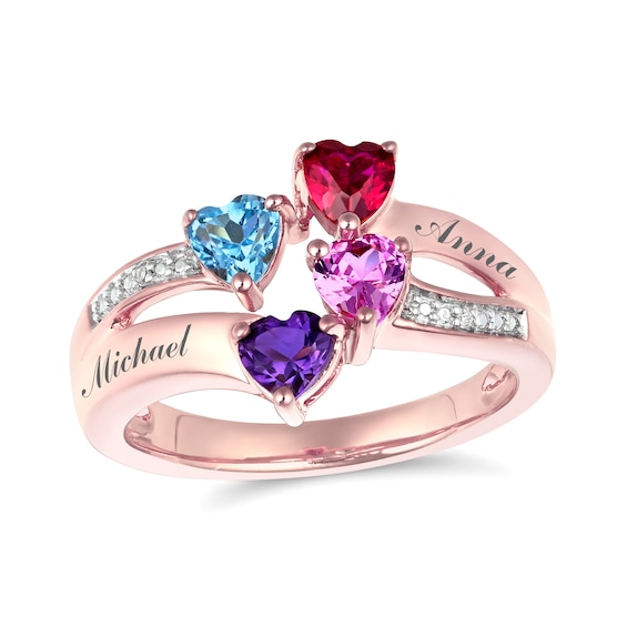 Heart Birthstone Family & Mother's Ring (1-4 Stones and 2 Lines)