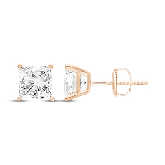 KAY Lab-Grown Diamonds Certified Princess-Cut Solitaire Stud Earrings 2 ct tw 14K Rose Gold (F/VS2)