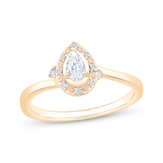 KAY Lab-Grown Diamonds Pear-Shaped Halo Promise Ring 1/4 ct tw 10K Yellow Gold