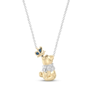 Disney Treasures Winnie the Pooh London Blue Topaz & Lab-Grown Diamond Butterfly Necklace 1/20 ct tw 24K Yellow Gold Vermeil Sterling Silver 18"