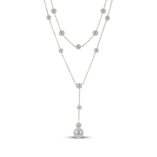 Cultured Pearl Station Layered "Y" Necklace 10K Yellow Gold 18"