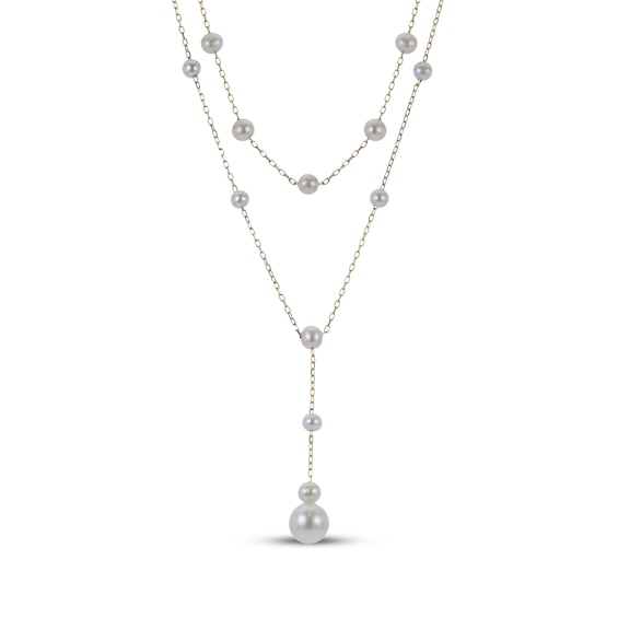 Cultured Pearl Station Layered "Y" Necklace 10K Yellow Gold 18"