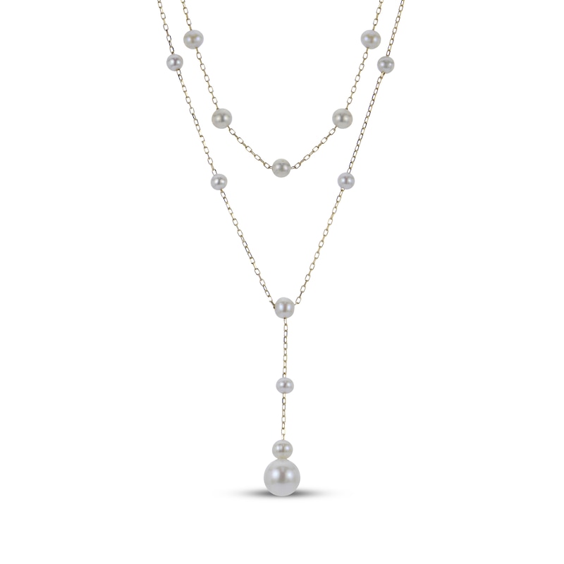 Main Image 1 of Cultured Pearl Station Layered "Y" Necklace 10K Yellow Gold 18"