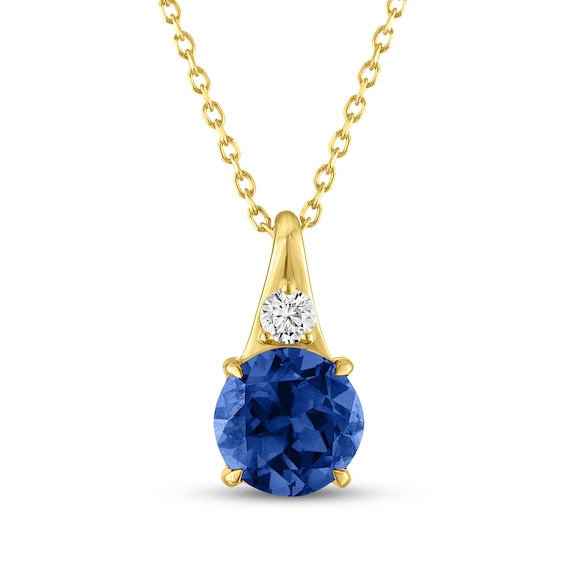 KAY Lab-Grown Diamonds & Blue Lab-Created Sapphire Necklace 1/10 ct tw 10K Yellow Gold 18"