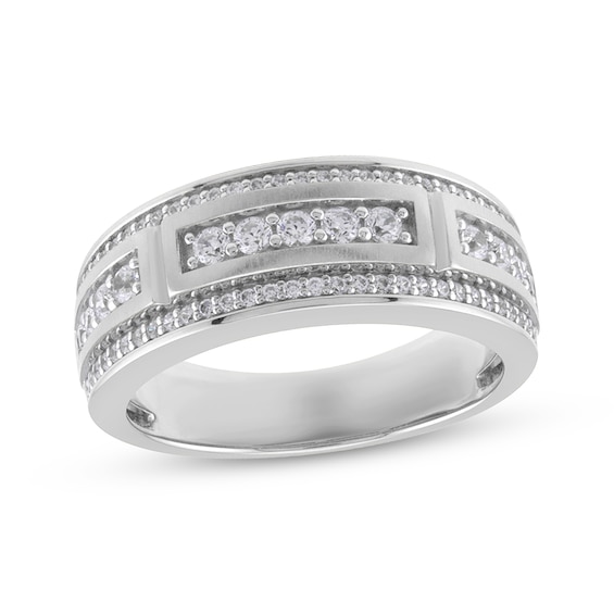 Now + Forever Lab-Grown Diamonds Men's Stepped Edge Wedding Band 5/8 ct tw 14K White Gold