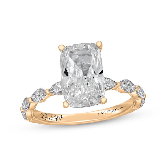 Neil Lane Artistry Lab-Grown Diamond Certified Elongated Cushion-Cut Hidden Halo Engagement Ring 3-3/4 ct tw 14K Yellow Gold