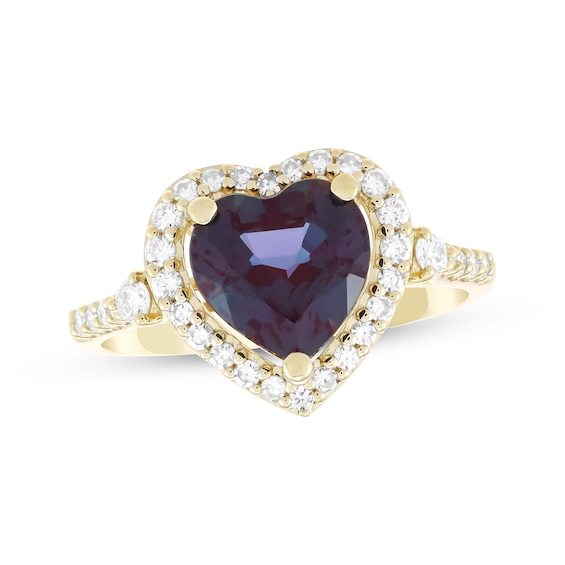 KAY Lab-Grown Diamonds Heart-Shaped Lab-Created Alexandrite Halo Ring 1/3 ct tw 10K Yellow Gold