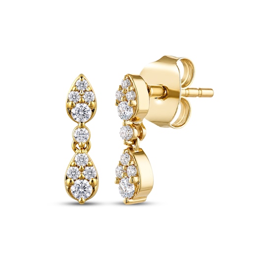 Multi-Diamond Teardrop Dangle Earrings 1/6 ct tw 10K Yellow Gold