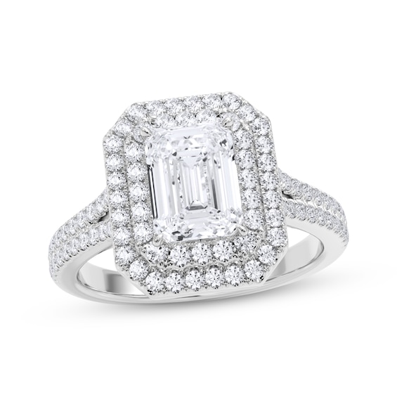 Now + Forever Certified Emerald-Cut Diamond Double Halo Engagement Ring 2-1/8 ct tw 14K White Gold