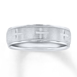 Now + Forever Cross Wedding Band 10K White Gold 7mm