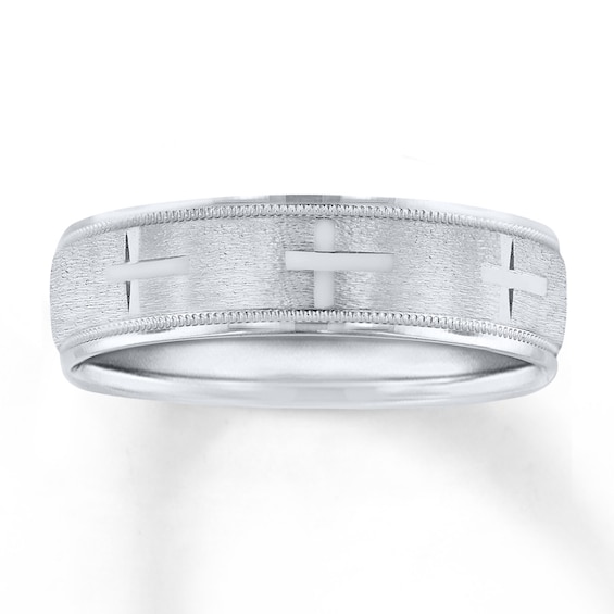 Now + Forever Cross Wedding Band 10K White Gold 7mm