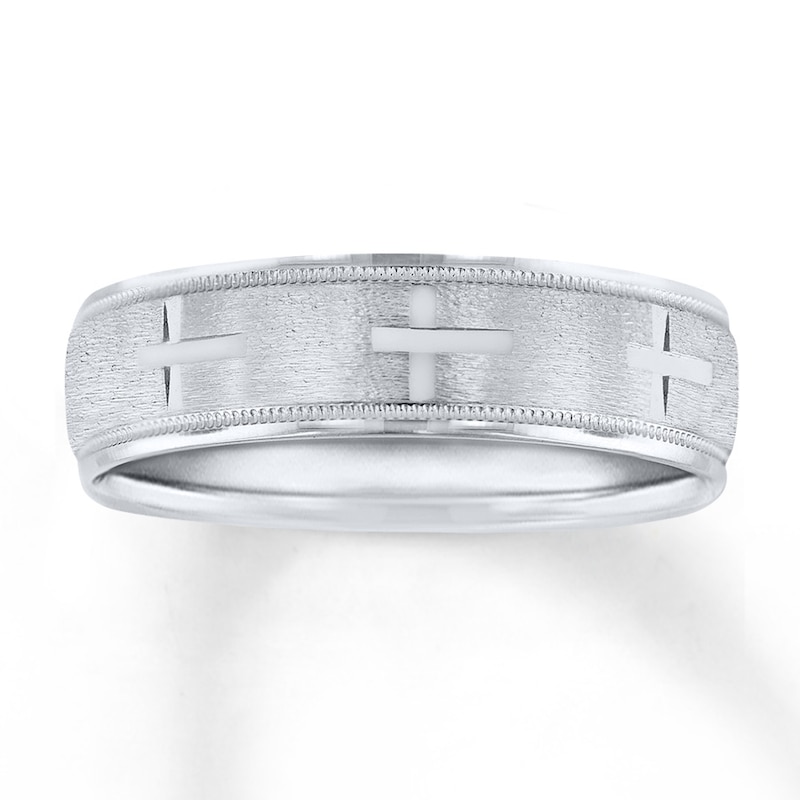 Main Image 1 of Now + Forever Cross Wedding Band 10K White Gold 7mm