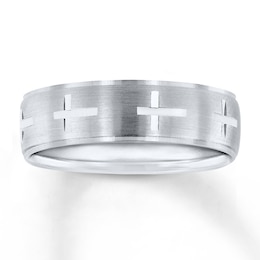 Now + Forever Cross Wedding Band 10K White Gold 7mm