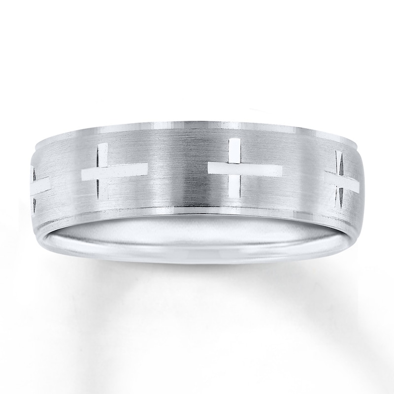 Main Image 1 of Now + Forever Cross Wedding Band 10K White Gold 7mm