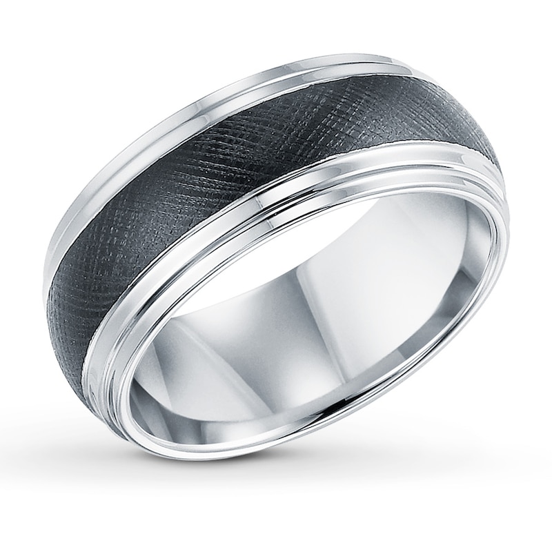 Main Image 1 of Now + Forever 9mm Wedding Band Black & White Tungsten Carbide