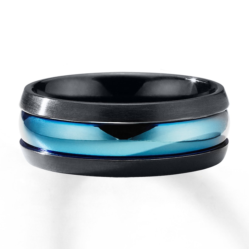 Main Image 1 of Now + Forever Wedding Band Blue & Black Ion-Plating Stainless Steel 8mm