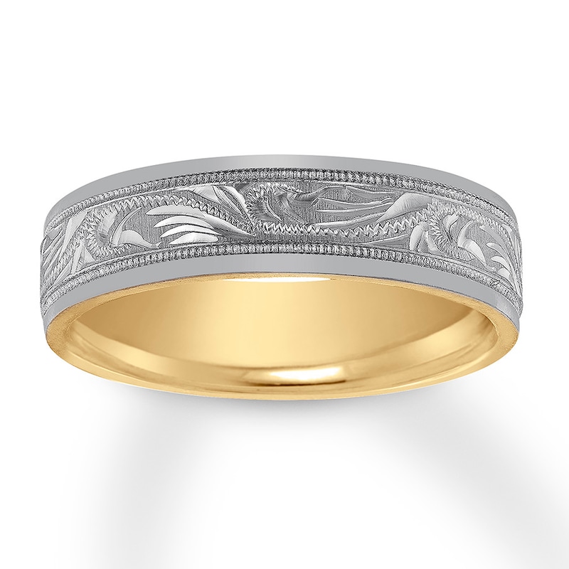 Carved Wedding Band 14K Two-Tone Gold 5mm