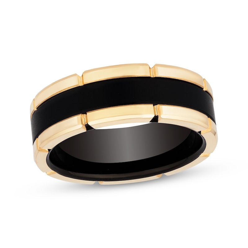 Main Image 1 of 8mm Carved Wedding Band Black & Yellow Tungsten Carbide Size 10