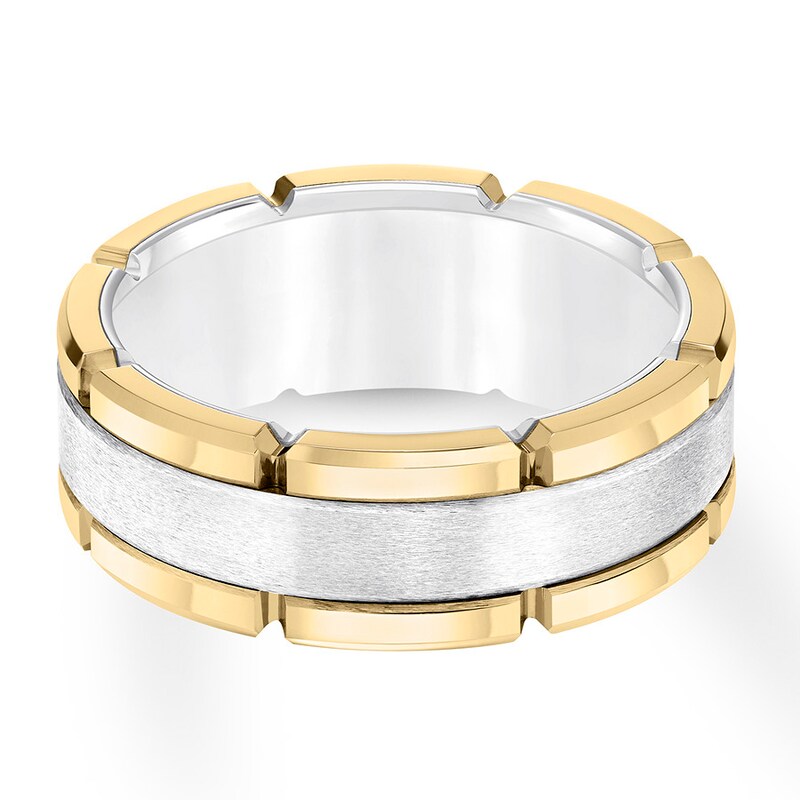 8mm Carved Wedding Band White/Yellow Tungsten Carbide