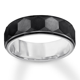 Now + Forever 7mm Faceted Wedding Band Black & White Tungsten Carbide
