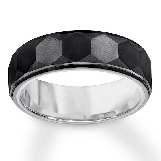 Now + Forever 7mm Faceted Wedding Band Black & White Tungsten Carbide