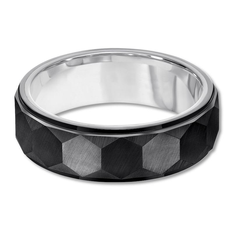Main Image 2 of Now + Forever 7mm Faceted Wedding Band Black & White Tungsten Carbide