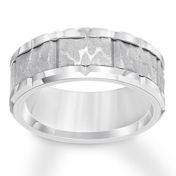 Now + Forever 9mm Wedding Band Gray & White Tungsten Carbide