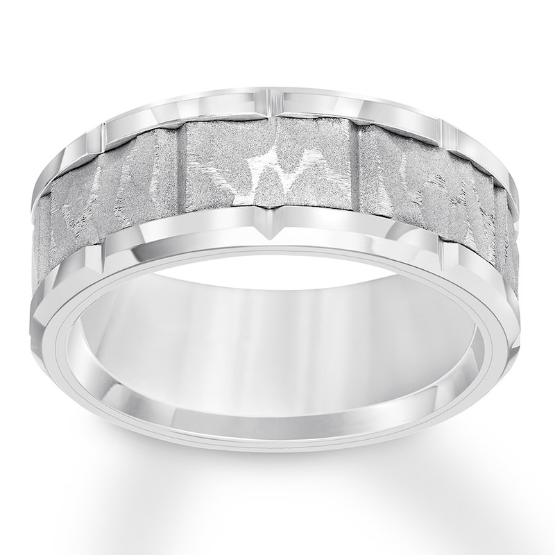 9mm Wedding Band Gray & White Tungsten Carbide