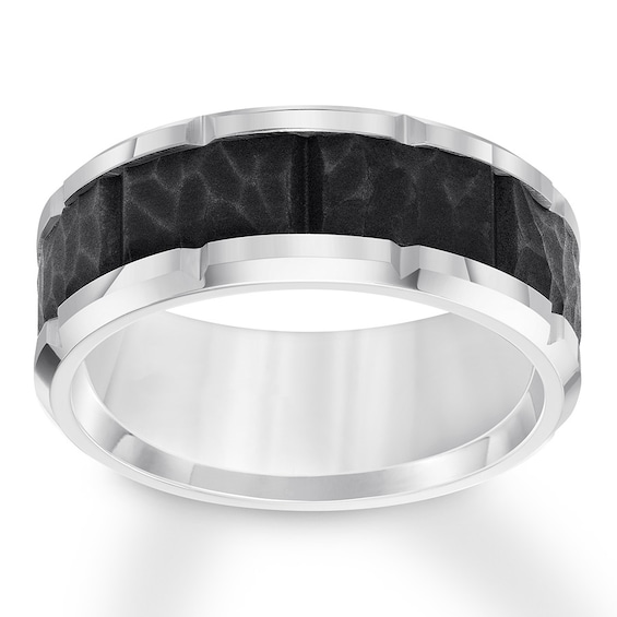 Now + Forever 9mm Wedding Band Black & White Tungsten Carbide